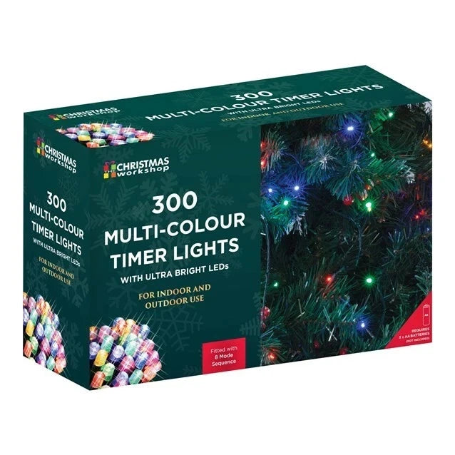 300 LED multi coloured battery timer Christmas lights box