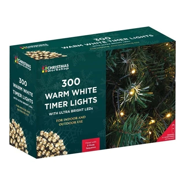 300 LED warm white battery timer Christmas lights box