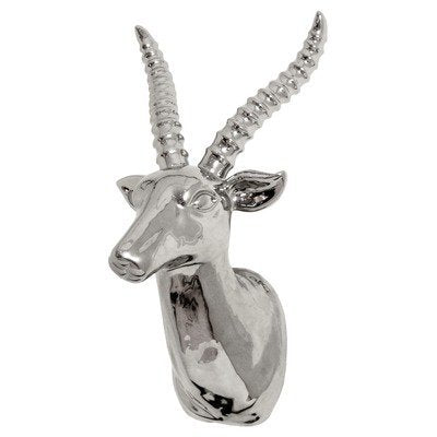 Silver ceramic antelope bust ornament