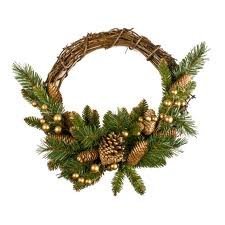 40cm vine Christmas wreath with gold berries and pine cones