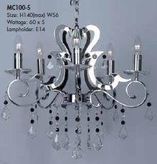 Chrome five-light chandelier with crystal-style detailing