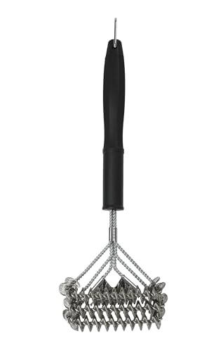 Stainless steel BBQ grill cleaning brush with scraper