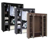 Generic Fabric Canvas Wardrobe Organizers Clothes Rail Shelves Storage Closet Triple (Black), 63-64-65-66A