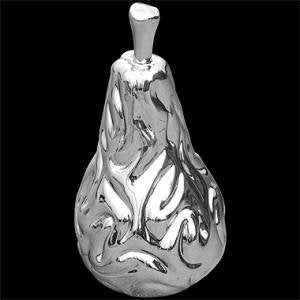 Silver chrome-finish ceramic pear ornament