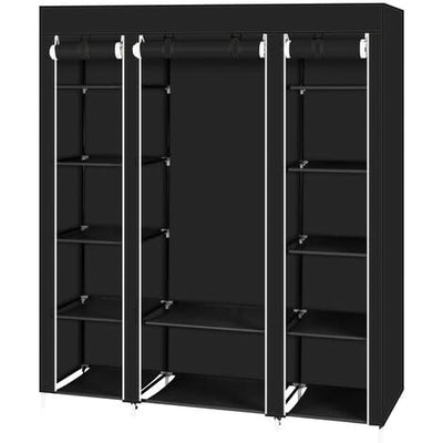 Generic Fabric Canvas Wardrobe Organizers Clothes Rail Shelves Storage Closet Triple (Black), 63-64-65-66A