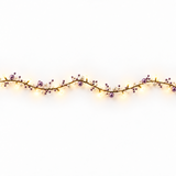 40 warm white LED garland with lilac and white pearl beads on a white background