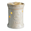 CANDLE WARMERS ETC Love You to The Moon Illumination Fragrance Warmer featuring a white cylinder design with cut-out stars and moon shapes.