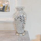 EXCLUSIVE Tile Mirror Glass Crackle Table Light Mosaic Vase Lamp with Chrome Base for Bedroom Kitchen and Lounge, Metal, Silver