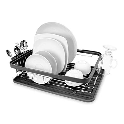 Anika 69049 Kitchen Dish Drainer Rack/Separate Cutlery Holder/Removable Drip Tray/Black Colour / 41 x 32 x 9.5cm