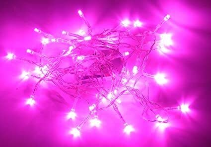 50 pink LED battery string lights on clear cable 5m