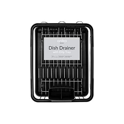 Anika 69049 Kitchen Dish Drainer Rack/Separate Cutlery Holder/Removable Drip Tray/Black Colour / 41 x 32 x 9.5cm