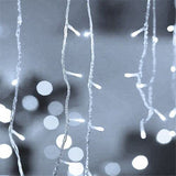 100 white battery-operated icicle lights on clear cable, 2.4m