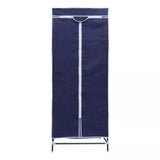 Blue fabric canvas wardrobe with clothes rail and shelf