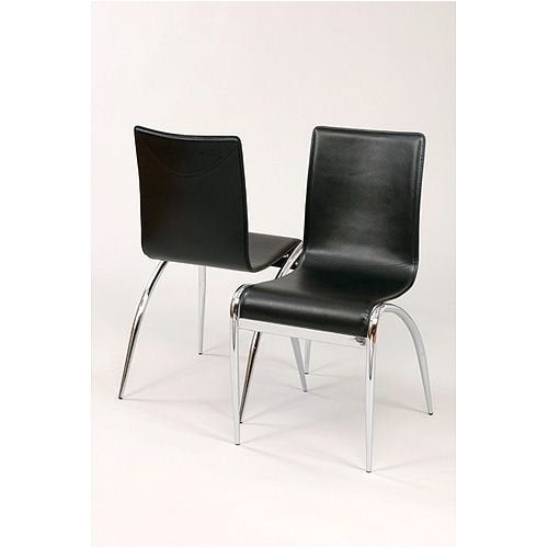 Actona Francesca black leather dining chairs with chrome legs set of four