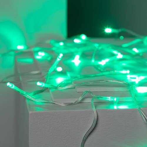 50 green LED battery string lights on clear cable 5m