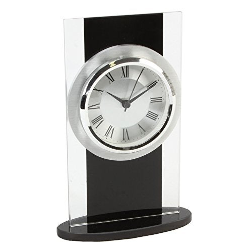 Widdop black and clear glass mantel clock with Roman numeral dial
