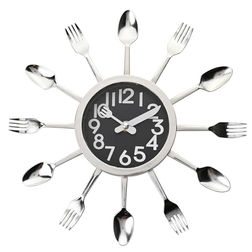Silver fork and spoon kitchen wall clock