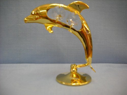 24K gold-plated dolphin ornament with Swarovski crystals