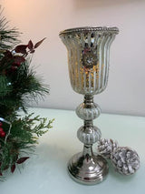 28cm Silver Goblet Glass Candle Holder