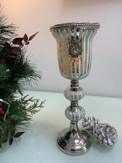28cm Silver Goblet Glass Candle Holder