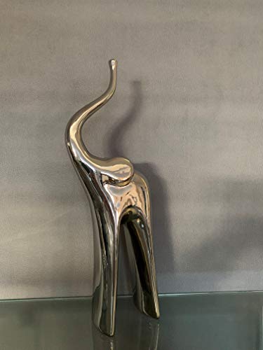 EXCLUSIVE Ceramic Art Tall Standing Elephant Ornament, Silver, 49CM Height