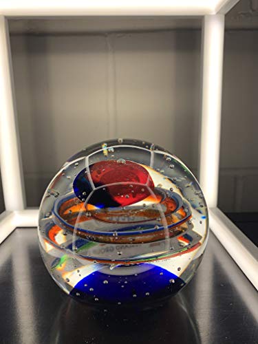 Red and blue glass cosmos paperweight 12cm