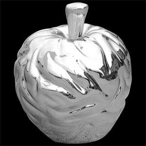 Silver chrome-finish ceramic apple ornament – 17cm