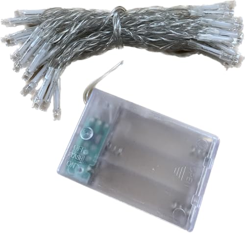 50 warm white LED battery string lights on clear cable 5m