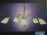 Five-light polished brass curved arm chandelier