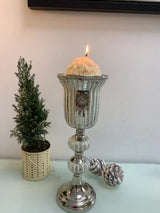 28cm Silver Goblet Glass Candle Holder