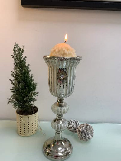 28cm Silver Goblet Glass Candle Holder