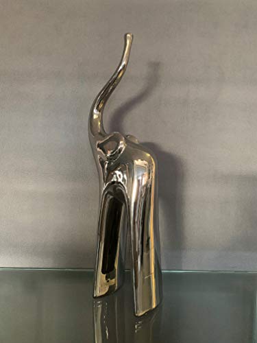 EXCLUSIVE Ceramic Art Tall Standing Elephant Ornament, Silver, 49CM Height