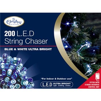 200 blue and white LED chaser Christmas lights – 13.9m