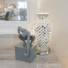 EXCLUSIVE Tile Mirror Glass Crackle Table Light Mosaic Vase Lamp with Chrome Base for Bedroom Kitchen and Lounge, Metal, Silver