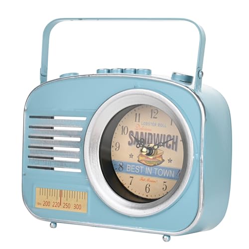 Hometime blue retro radio metal mantel clock – 20cm