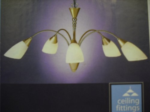 Five-light polished brass curved arm chandelier