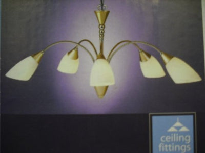 5 Light Curved Arm Chandelier - Brass Ceiling Light