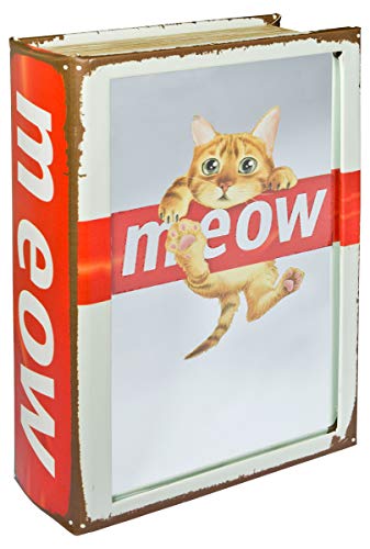 Febland Mirrored Meow Cat Storage Book Box, Red, Small