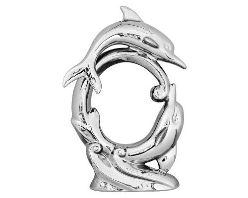 Silver platinum-finish ceramic dolphin sculpture – 26cm