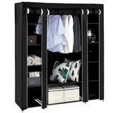 Generic Fabric Canvas Wardrobe Organizers Clothes Rail Shelves Storage Closet Triple (Black), 63-64-65-66A