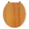 Antique pine-effect toilet seat with chrome hinges