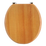 Antique pine-effect toilet seat with chrome hinges