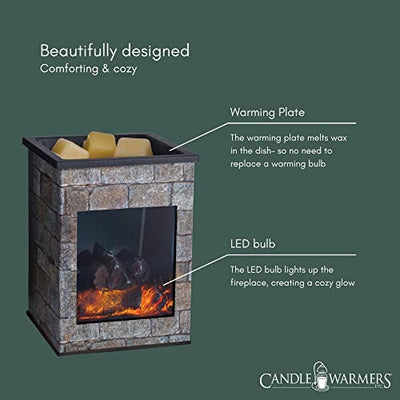 Candle Warmers Etc. Fireplace Illumination Fragrance Warmer- Light-Up Warmer for Warming Scented Candle Wax Melts and Tarts to Freshen Room, Grey Hearthstone