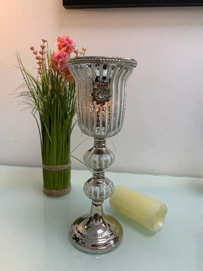 28cm Silver Goblet Glass Candle Holder
