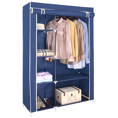 AROME PUR blue double canvas wardrobe with rail and shelves – 158cm