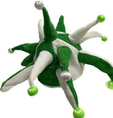 Green and white light-up jester hat with flashing bobbles