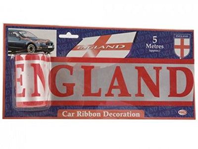 PMS 5MTR 3" UNBREAKABLE WHITE CAR RIBBON W/ENGLAND FLAG DESI