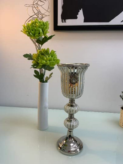 28cm Silver Goblet Glass Candle Holder
