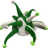 Green and white light-up jester hat with flashing bobbles