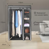 Amal grey tall double canvas wardrobe with rail and shelves – 172cm